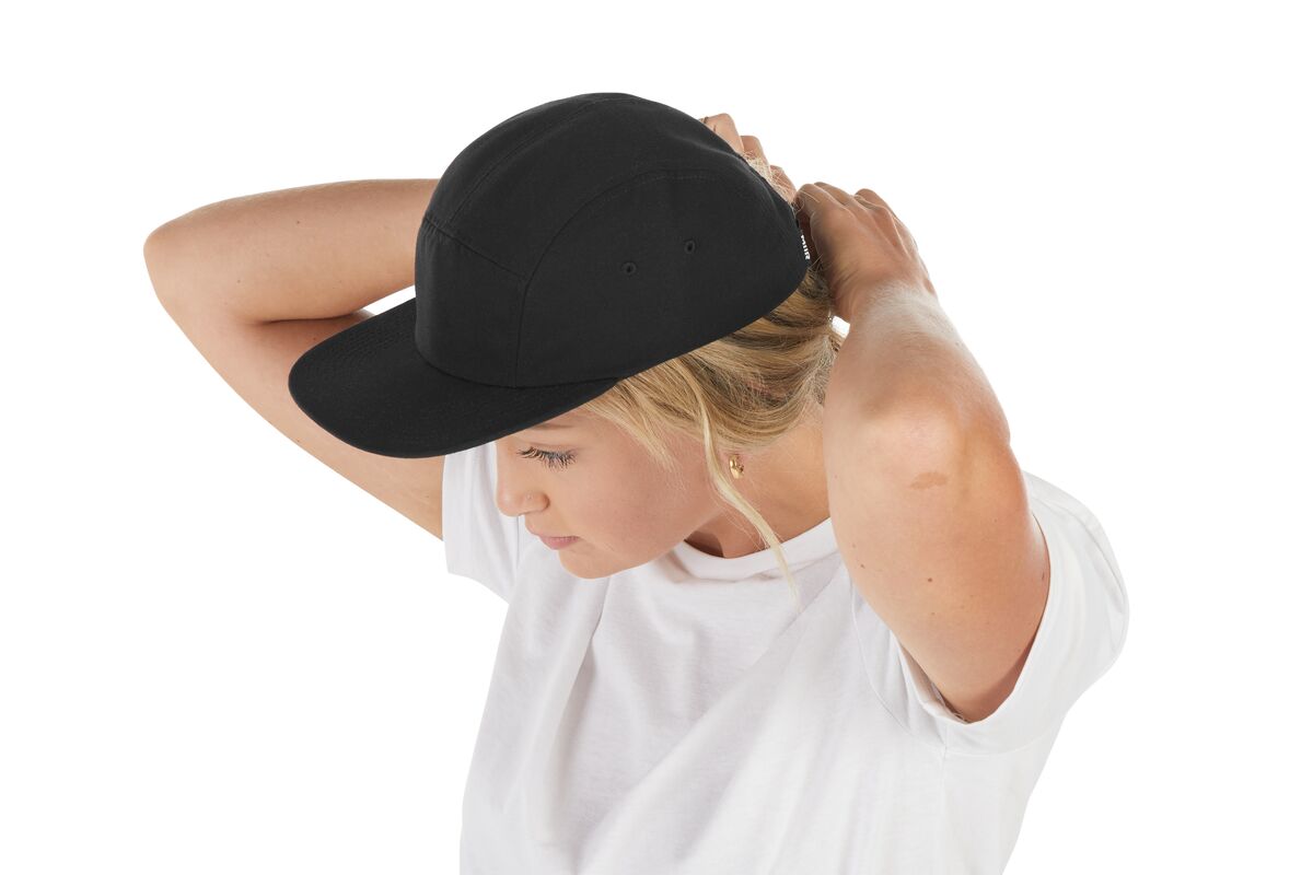 recycled-poly-flat-brim-5-panel-hat-q4 WebPDP-HAT003002_Recycled_Poly_Flat_Brim_5Panel_Hat_Black_Studio_Harper_Studios_0723_Side_4__HAT003002OS.jpg
